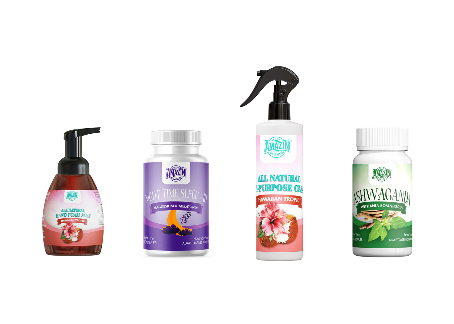 Amazin Brands family of all-natural home care products on a clean studio background